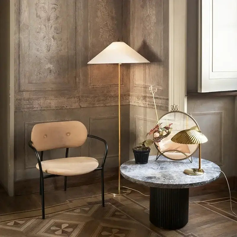 Vintage rattan & white fabric floor lamp living room stand light