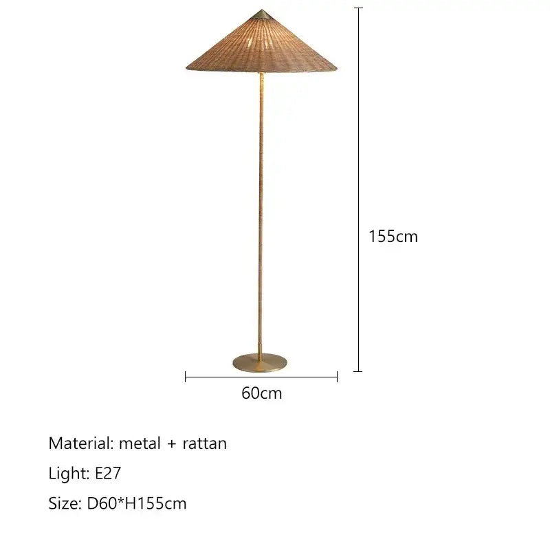 Vintage rattan & white fabric floor lamp living room stand light