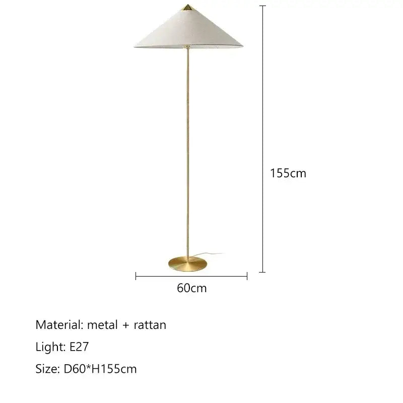 Vintage rattan & white fabric floor lamp living room stand light