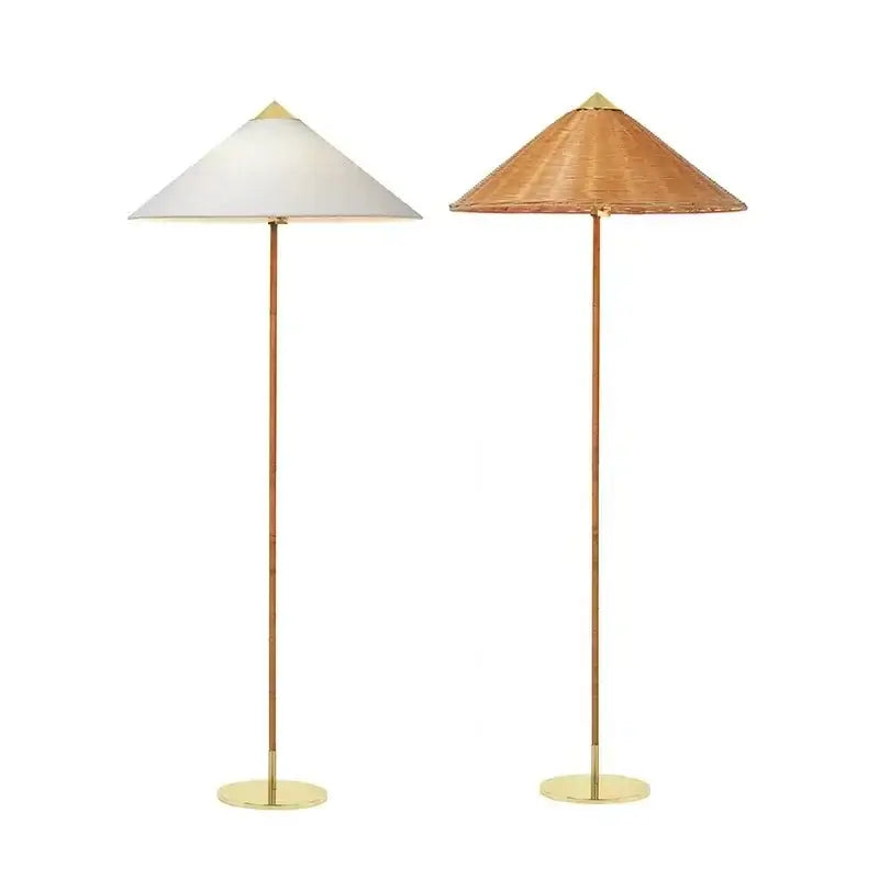Vintage rattan & white fabric floor lamp living room stand light