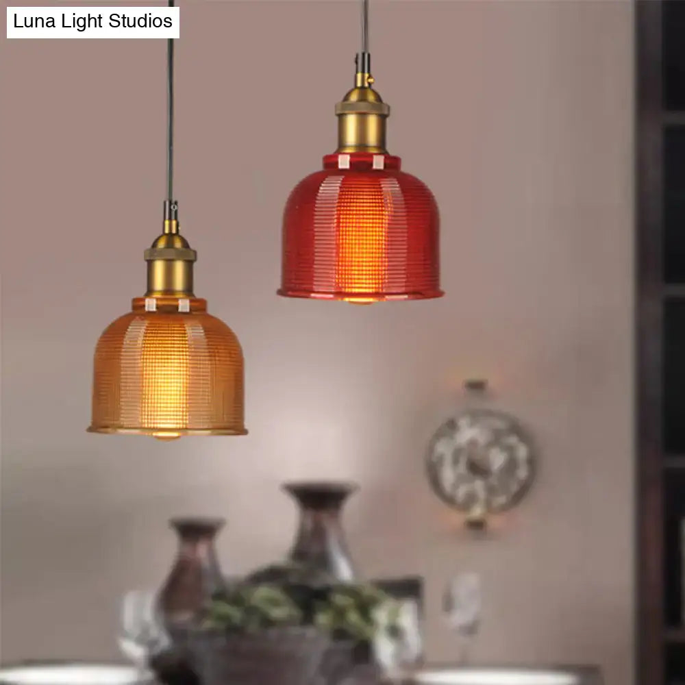 Vintage red blue & amber glass pendant light dining room fixture