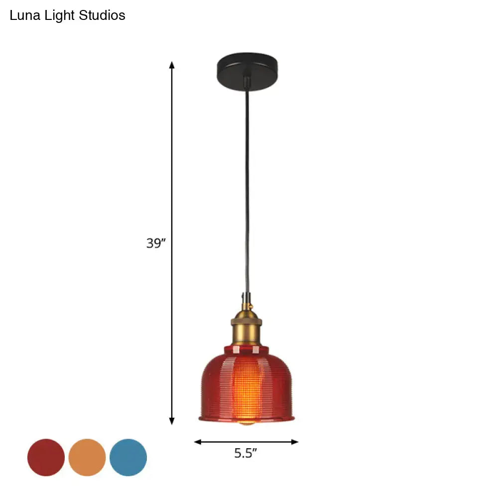 Vintage red blue & amber glass pendant light dining room fixture