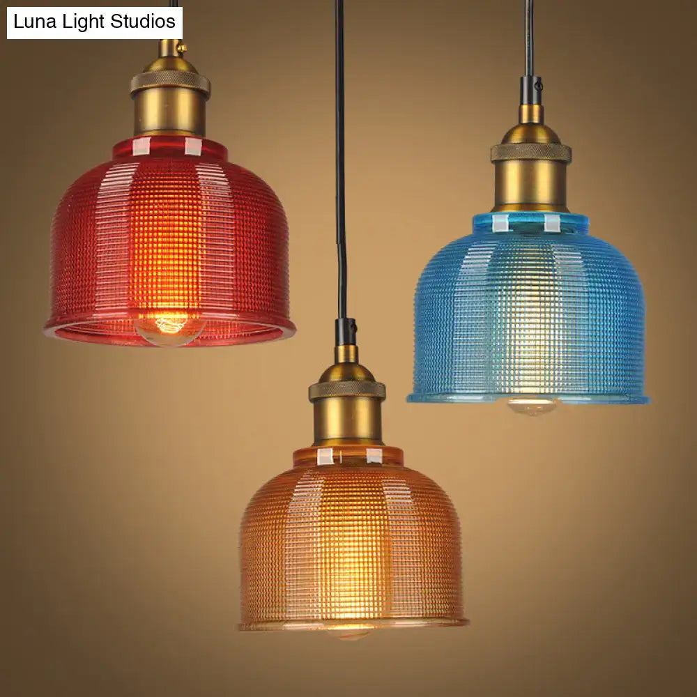Vintage red blue & amber glass pendant light dining room fixture