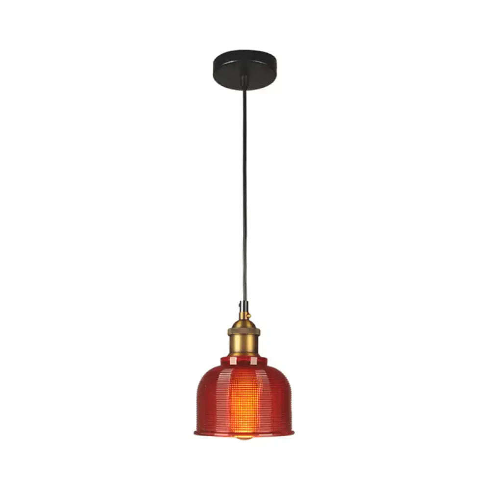 Vintage red blue & amber glass pendant light dining room fixture
