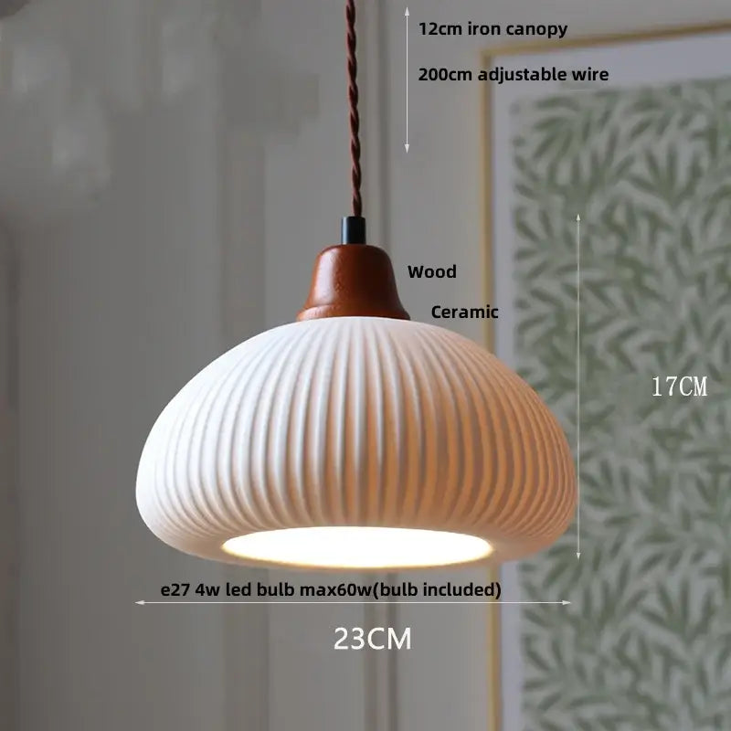 Vintage ribbed ceramic wood led pendant lights dining room set