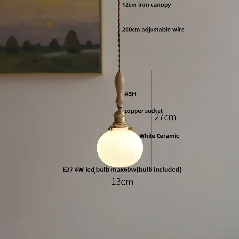 Vintage ribbed glass and wood pendant lights kitchen ceramic led