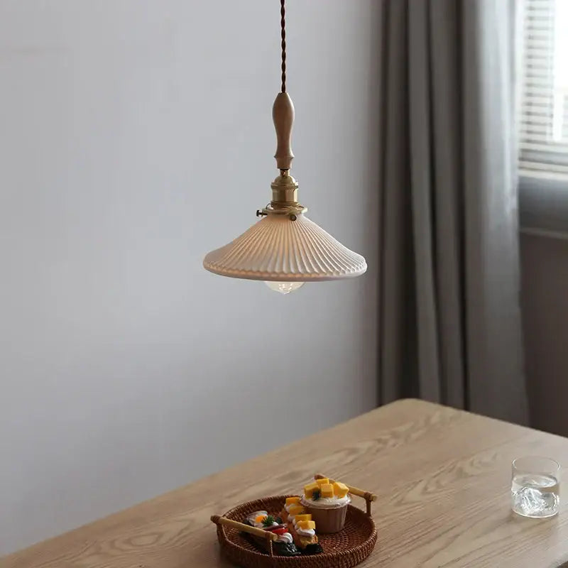 Vintage ribbed glass and wood pendant lights kitchen ceramic led