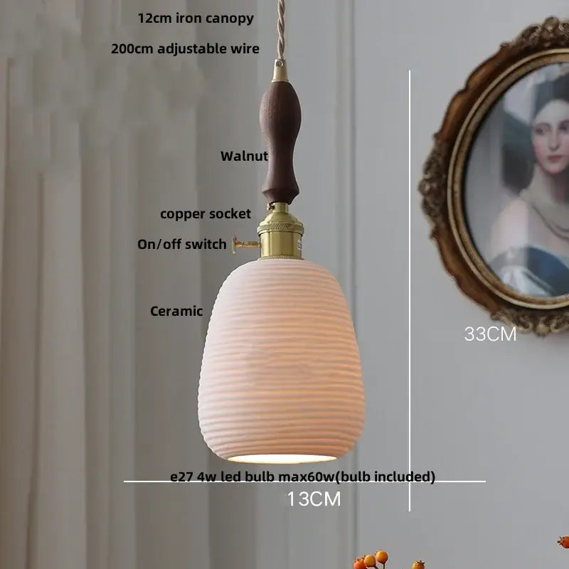 Vintage ribbed glass and wood pendant lights kitchen ceramic led