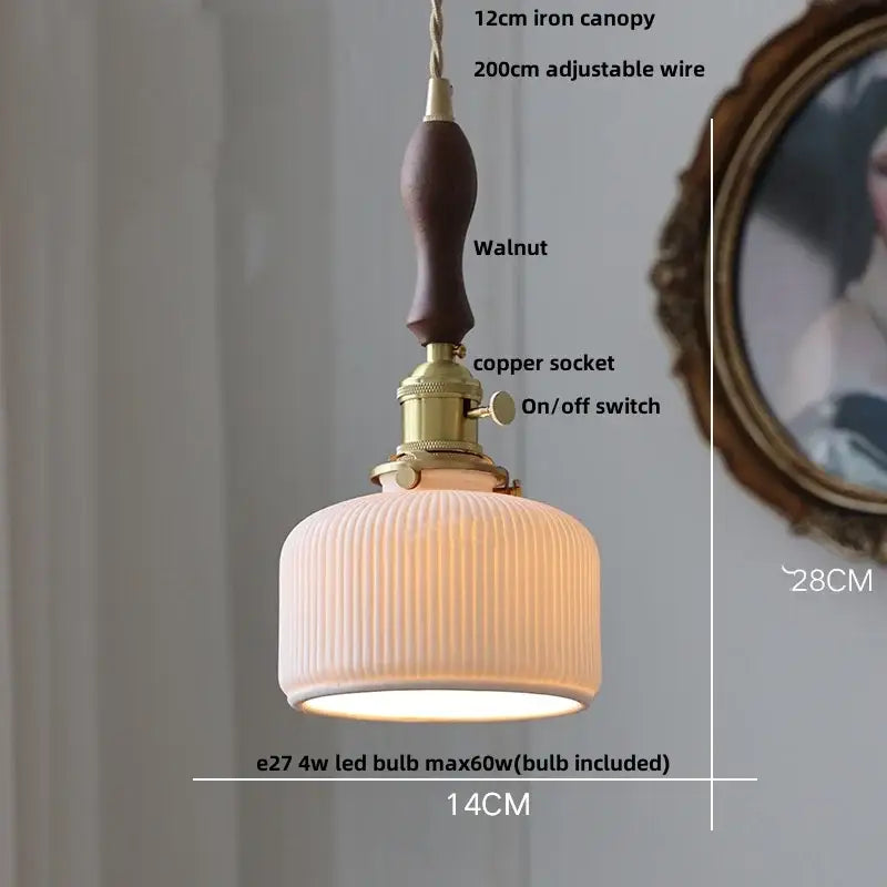 Vintage ribbed glass and wood pendant lights kitchen ceramic led