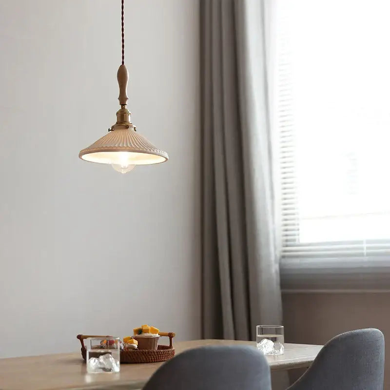 Vintage ribbed glass and wood pendant lights kitchen ceramic led