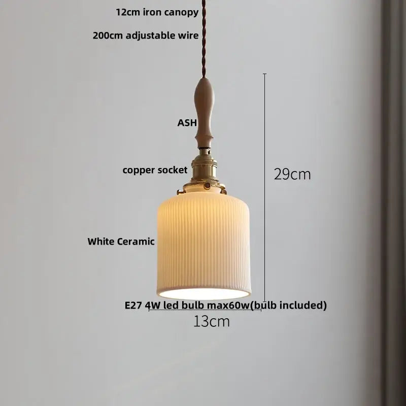 Vintage ribbed glass and wood pendant lights kitchen ceramic led