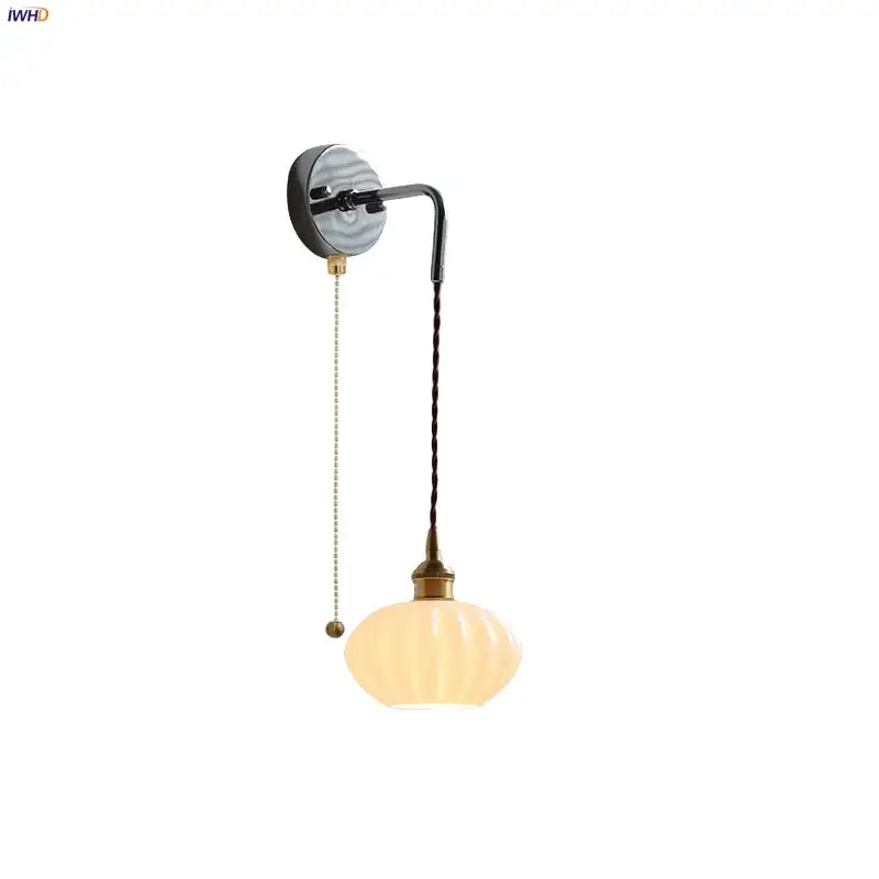 Vintage ribbed opal glass wall lamp bedroom ceramic canopy led