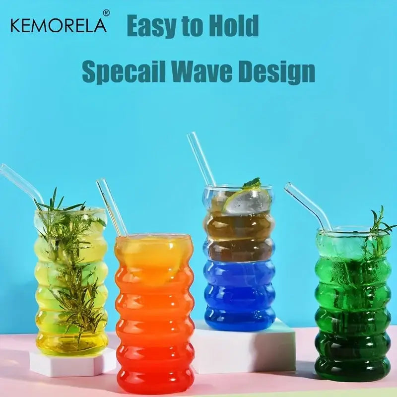 Vintage ribbed wave shape beverage glasses kitchen tumbler set
