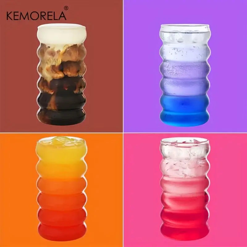 Vintage ribbed wave shape beverage glasses kitchen tumbler set