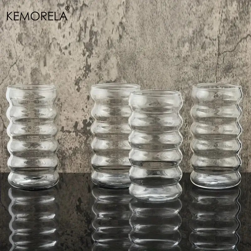Vintage ribbed wave shape beverage glasses kitchen tumbler set
