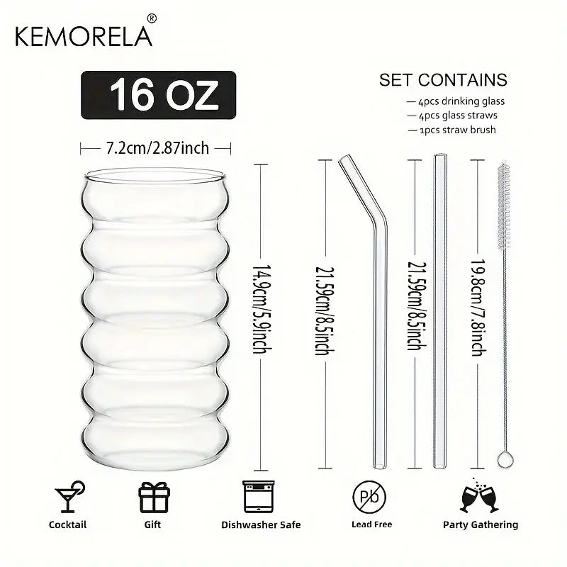 Vintage ribbed wave shape beverage glasses kitchen tumbler set