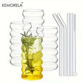 Vintage ribbed wave shape beverage glasses kitchen tumbler set