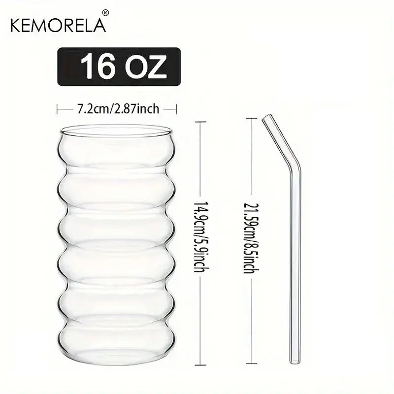 Vintage ribbed wave shape beverage glasses kitchen tumbler set