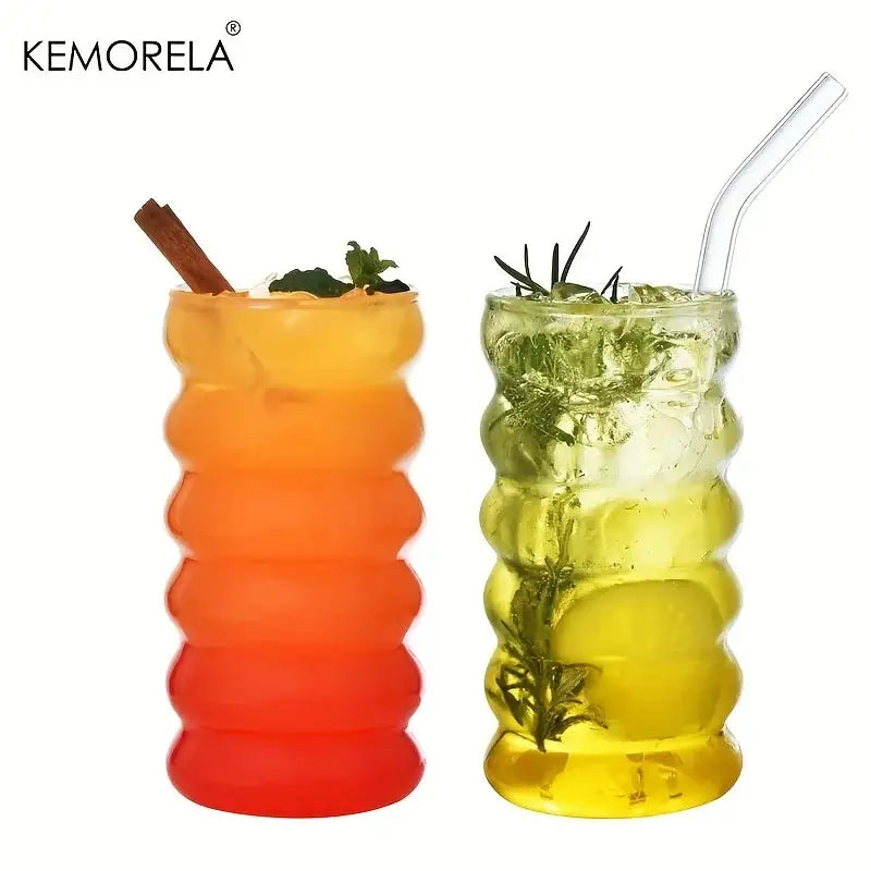 Vintage ribbed wave shape beverage glasses kitchen tumbler set