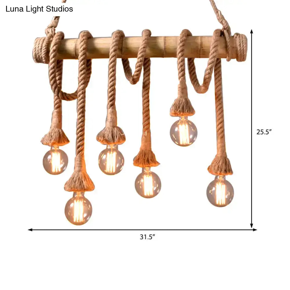 Vintage rope pendant light with bamboo rod – kitchen 110v-120v lamp