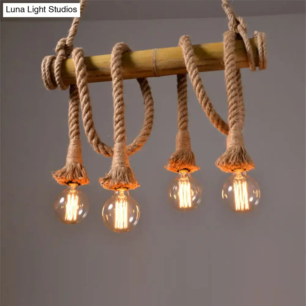 Vintage rope pendant light with bamboo rod – kitchen 110v-120v lamp