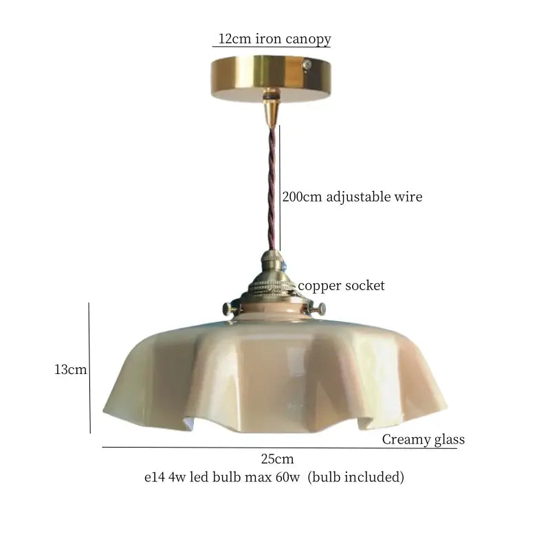 Vintage ruffled cream glass copper pendant lamp kitchen