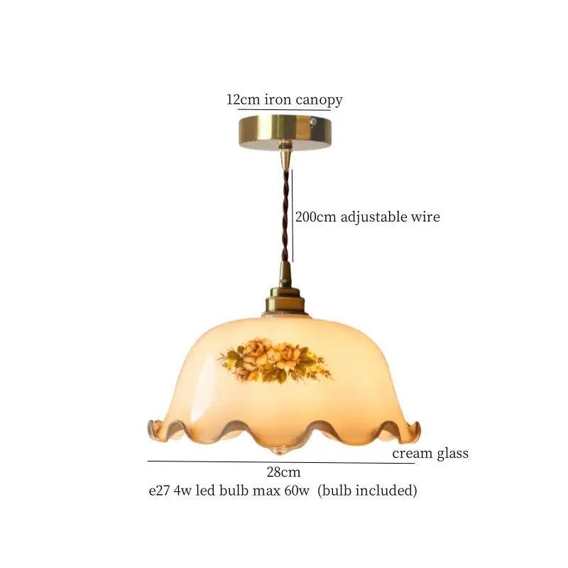 Vintage ruffled cream glass copper pendant lamp kitchen