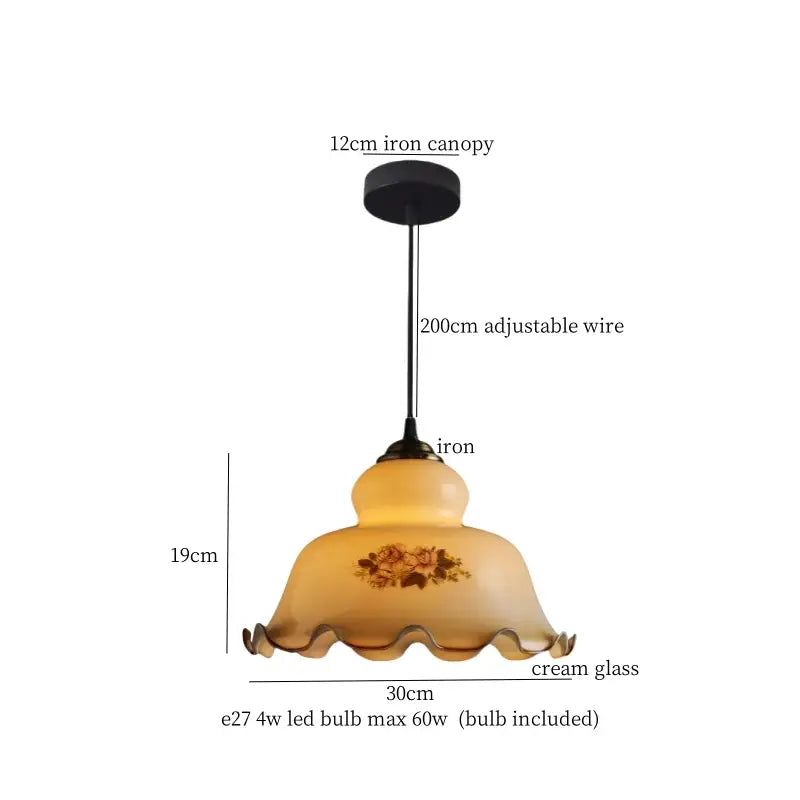 Vintage ruffled cream glass copper pendant lamp kitchen
