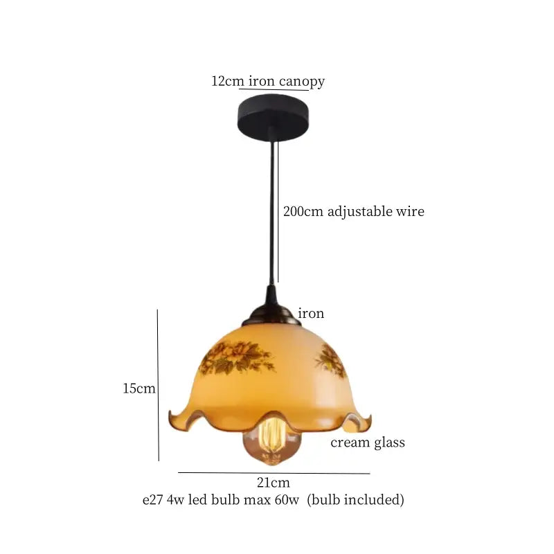 Vintage ruffled cream glass copper pendant lamp kitchen