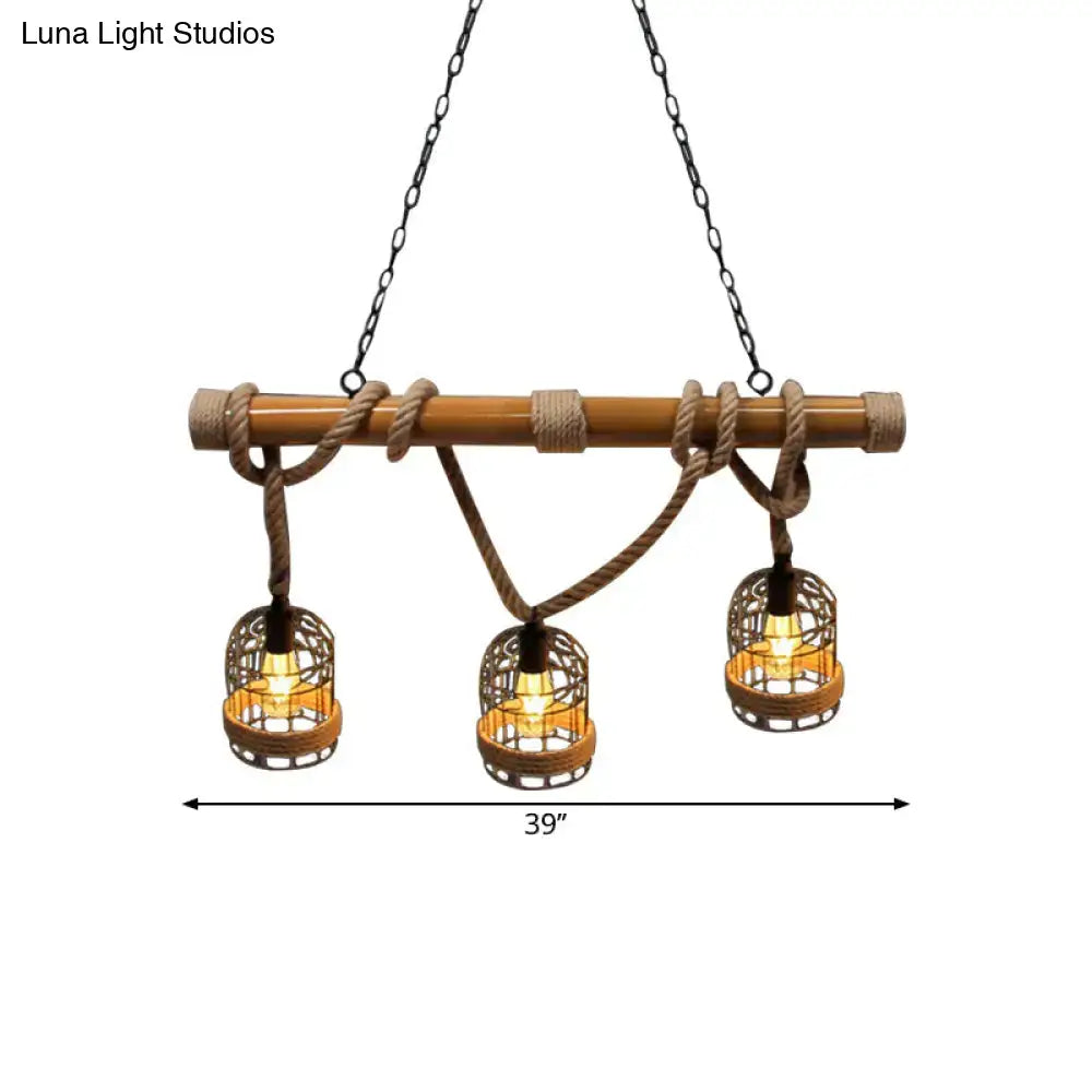 Vintage rust birdcage metal island light – kitchen rope pendant