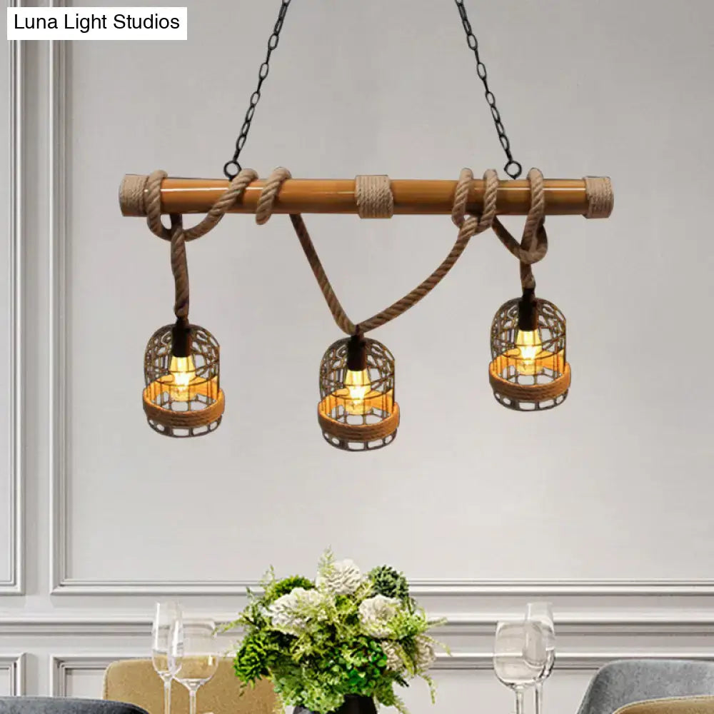 Vintage rust birdcage metal island light – kitchen rope pendant