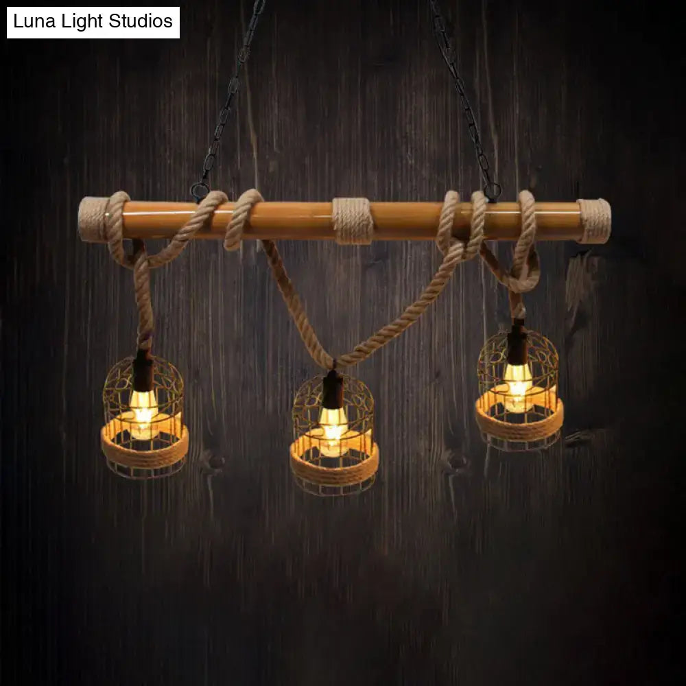 Vintage rust birdcage metal island light – kitchen rope pendant