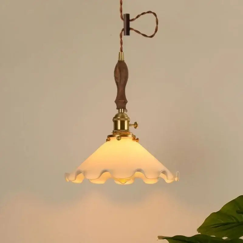 Vintage scalloped cream glass led pendant light for kitchen dining room