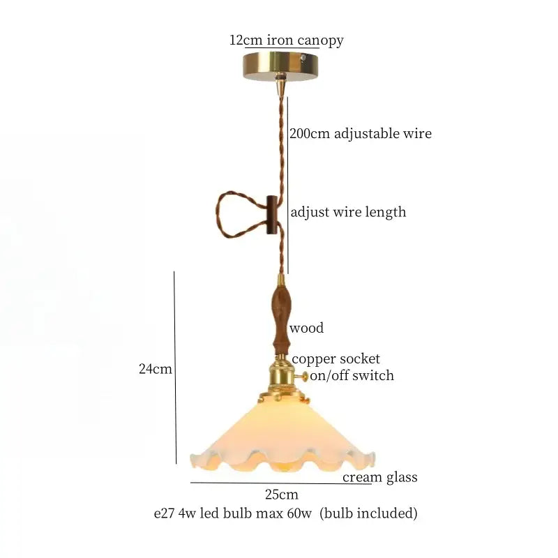 Vintage scalloped cream glass led pendant light for kitchen dining room