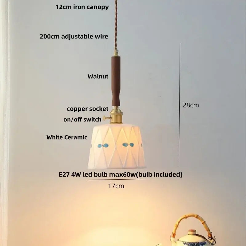 Vintage scalloped glass and walnut wood pendant light for dining room