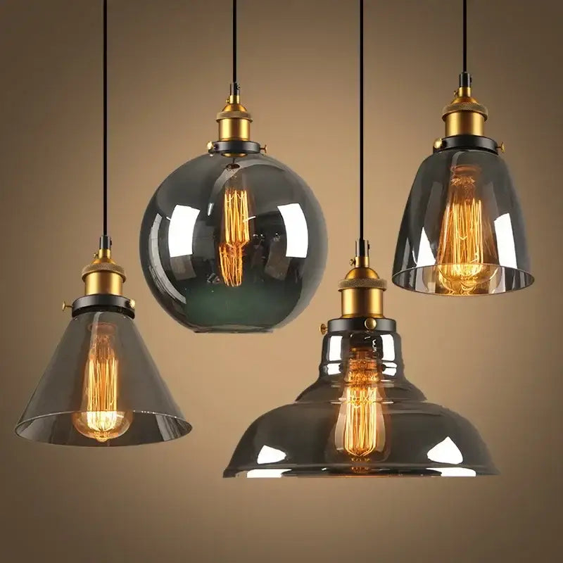 Vintage smoked amber glass pendant light set of 4 dining room