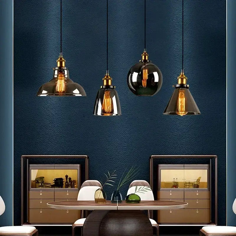 Vintage smoked amber glass pendant light set of 4 dining room