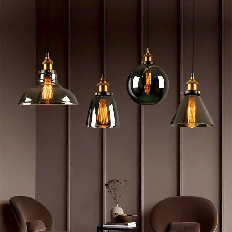 Vintage smoked amber glass pendant light set of 4 dining room