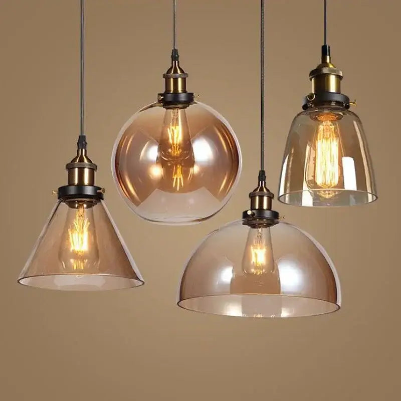 Vintage smoked amber glass pendant light set of 4 dining room
