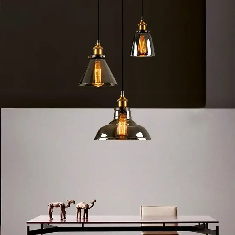 Vintage smoked amber glass pendant light set of 4 dining room