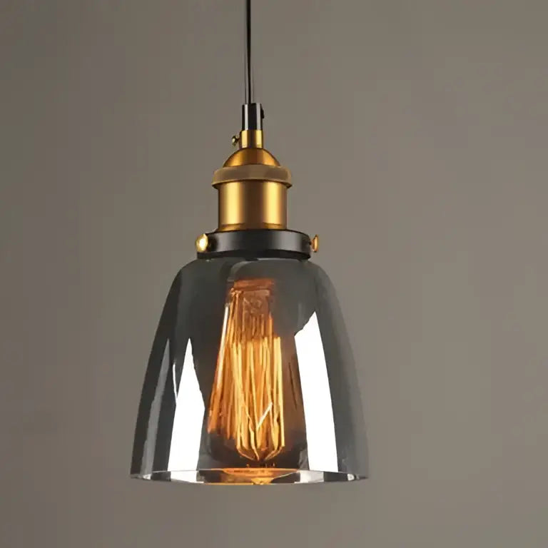 Vintage smoky grey glass pendant light set of 4 kitchen brass accents