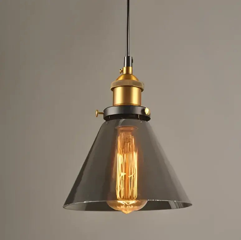 Vintage smoky grey glass pendant light set of 4 kitchen brass accents