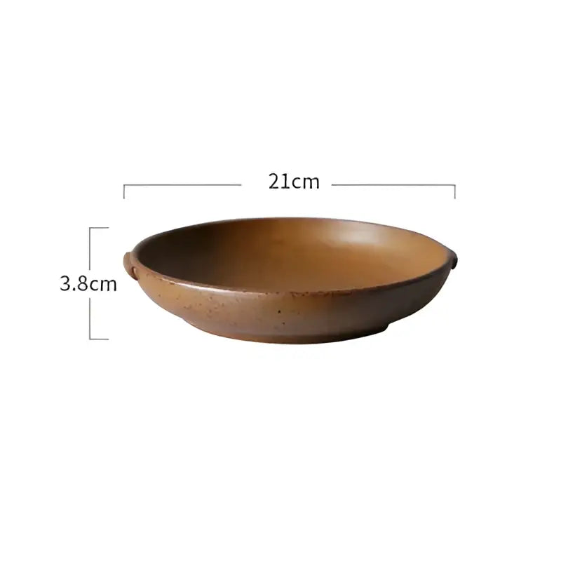 Vintage speckled brown ceramic round swallow plate dining room