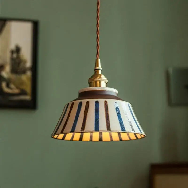 Vintage striped ceramic coloured glaze pendant light for dining room