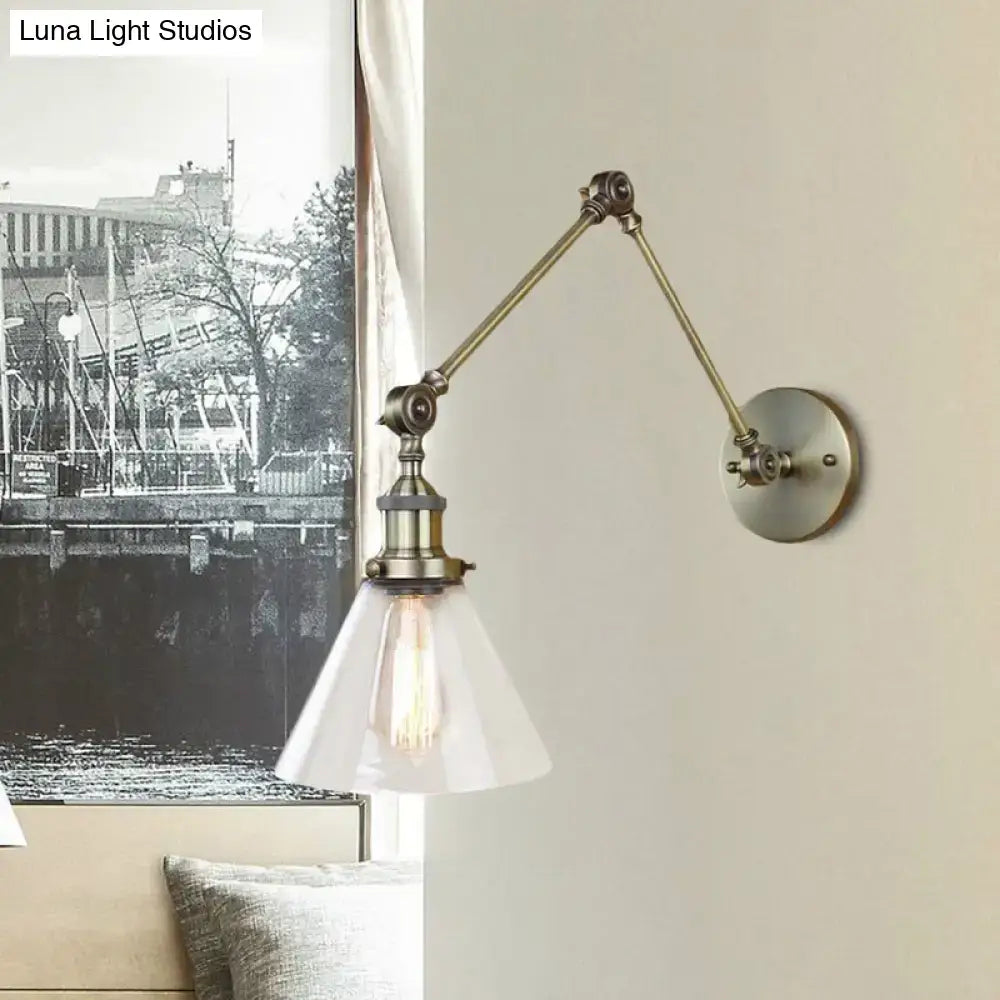 Vintage style antique brass wall sconce – living room glass light