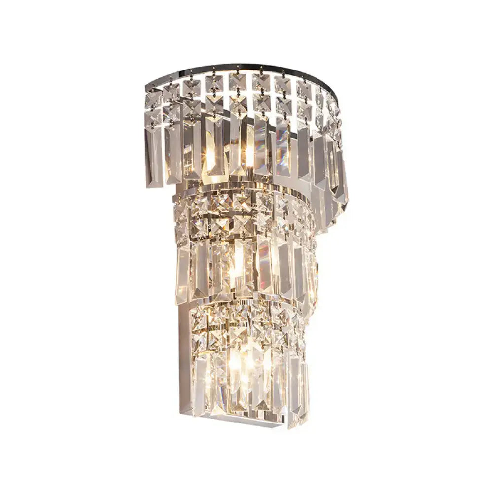 Vintage style clear crystal tiered chrome wall sconce hallway light