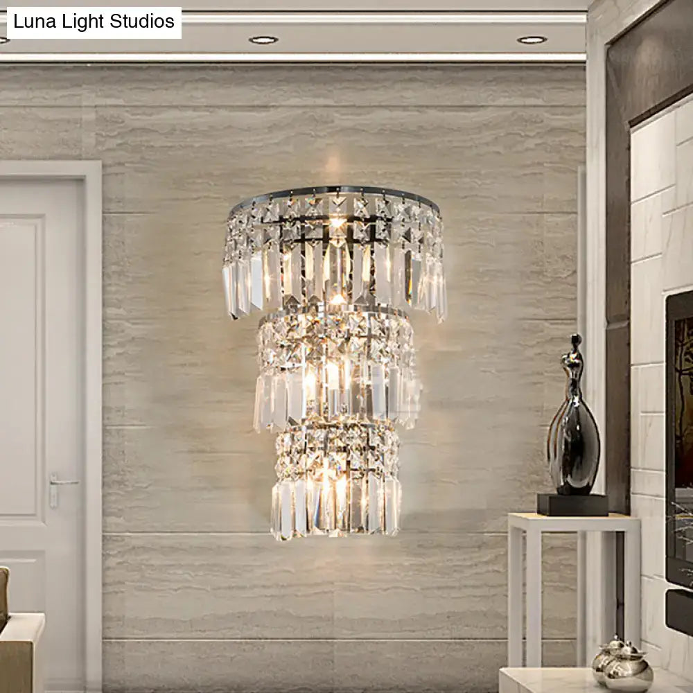 Vintage style clear crystal tiered chrome wall sconce hallway light