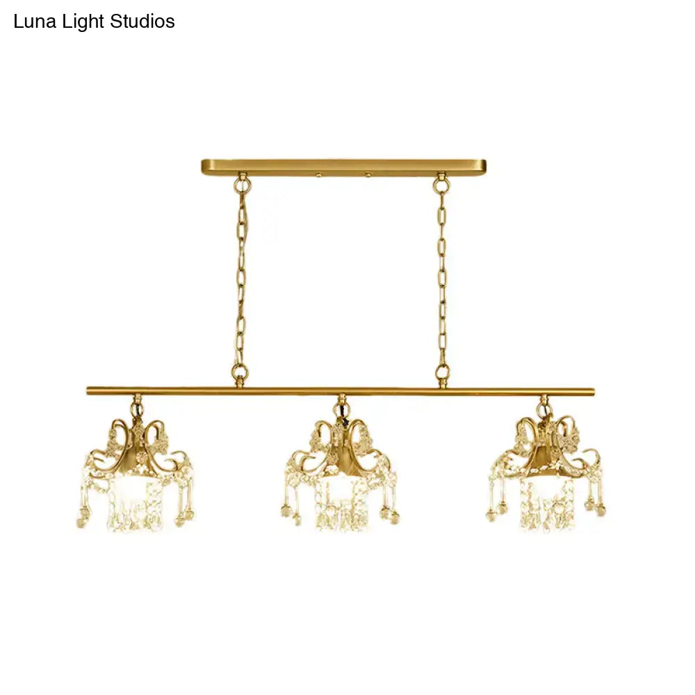 Vintage style gold 3 light crystal pendant light for living room