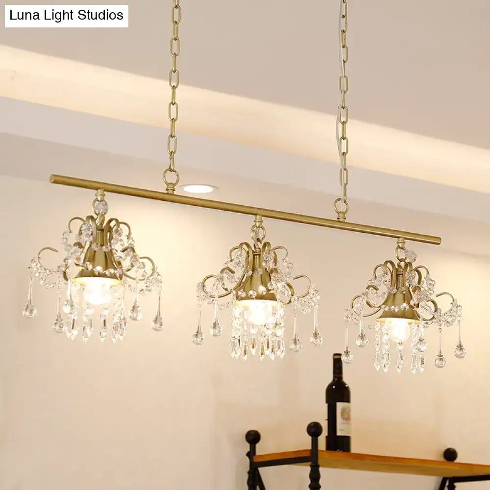 Vintage style gold 3 light crystal pendant light for living room