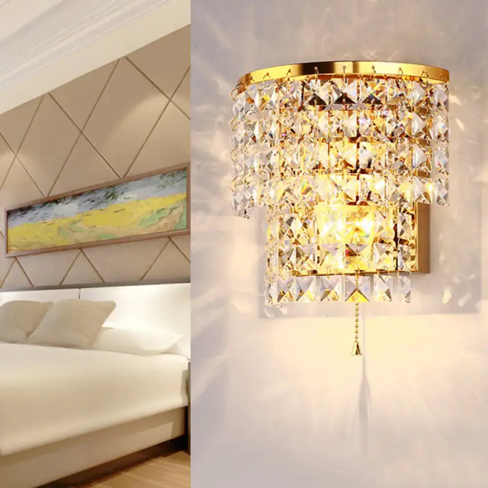 Vintage style gold & chrome crystal wall sconce bedroom light